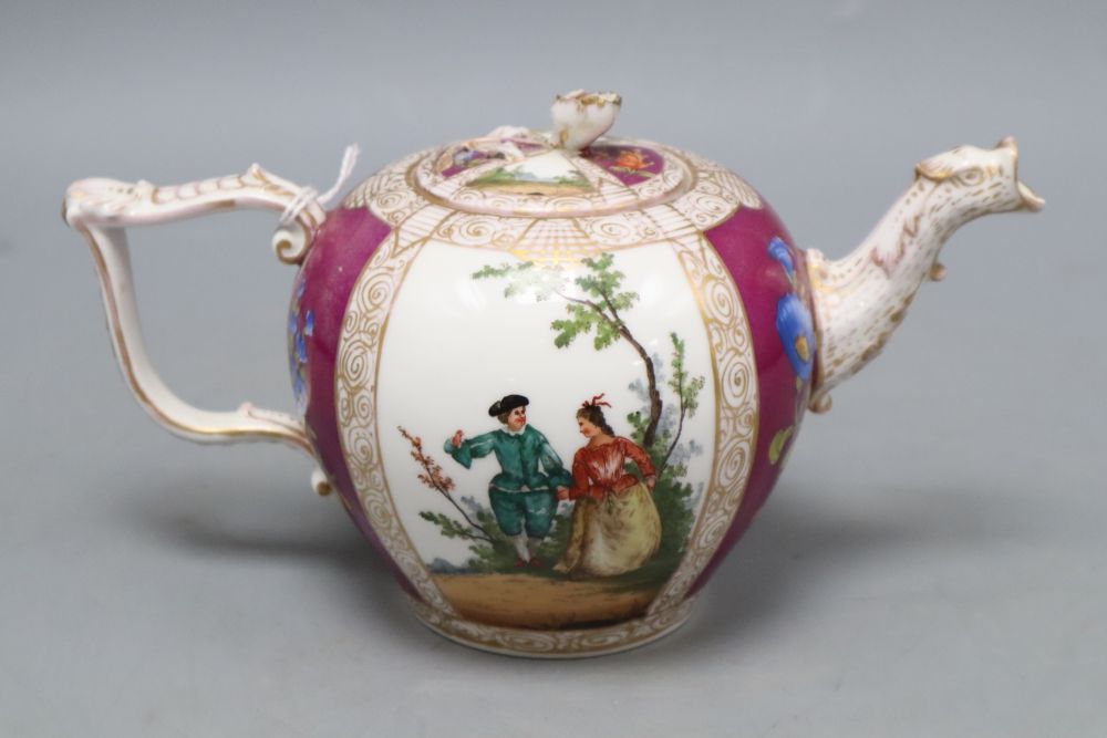 A Dresden Augustus Rex porcelain teapot and cover, height 12cm